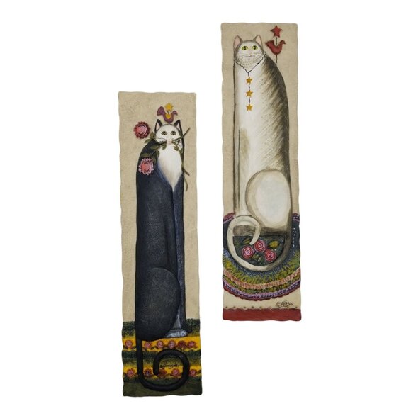 E. Smithson Cat Wall Art Plaque Set - Whimsical Feline Decor With Stars & Flower - Picture 9 of 11